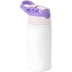 Garrafa Kids Alumínio Bico Retrátil Silicone Tampa Roxo e Rosa 500ml