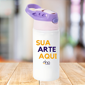 Garrafa Kids Alumínio Bico Retrátil Silicone Tampa Roxo e Rosa 500ml Personalizada "Sua Arte Aqui"