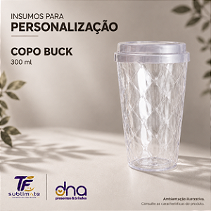 Copo Buck 300ml Transparente Glitter com Tampa Cinza