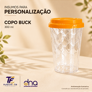 Copo Buck 300ml Transparente Glitter com Tampa Dourada