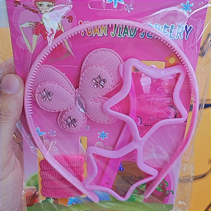 Kit Tiara, Laço e Óculos Infantil - Rosa