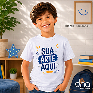 Camiseta Branca Poliéster Infantil - Tamanho 8 - Sua Arte Aqui