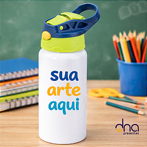 Garrafa Kids Alumínio Tampa Azul e Verde Menta 500ml - Sua Arte Aqui