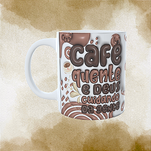 Caneca Personalizada - Café quente e Deus cuidando da gente