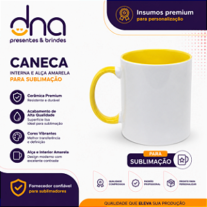 Caneca Cerâmica 325ml com Alça e Interior Amarela - Para Sublimação