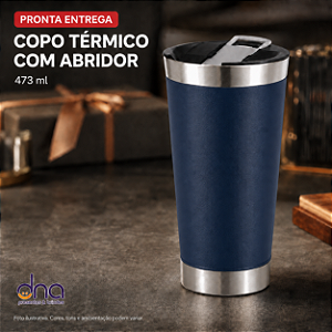 Copo Térmico com Abridor 473ml - Cor Azul Escuro