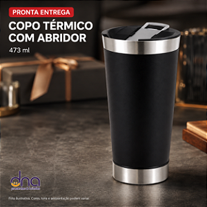 Copo Térmico com Abridor 473ml - Cor Preta