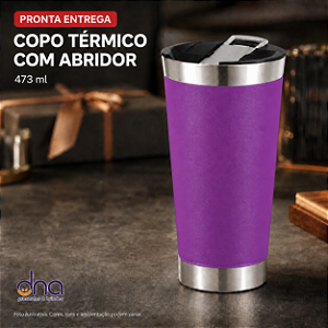 Copo Térmico com Abridor 473ml - Cor Roxa