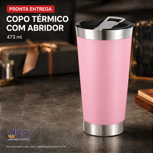 Copo Térmico com Abridor 473ml - Cor Rosa