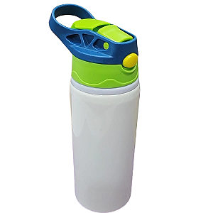 Garrafa Kids Alumínio Bico Retrátil Silicone Tampa Verde Menta e Azul 600ml