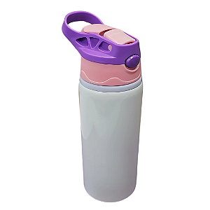 Garrafa Kids Alumínio Bico Retrátil Silicone Tampa Roxo e Rosa 600ml