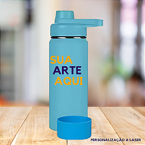 Garrafa Térmica Inox 800ml + Base De Silicone - (sua arte aqui) - Azul