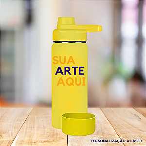 Garrafa Térmica Inox 800ml + Base De Silicone - (sua arte aqui) - Amarelo