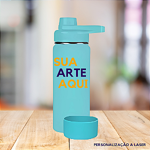 Garrafa Térmica Inox 800ml + Base De Silicone - (sua arte aqui) - Ciano