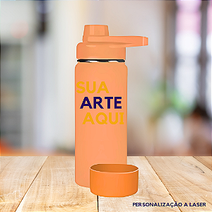 Garrafa Térmica Inox 800ml + Base De Silicone - (sua arte aqui) - Laranja