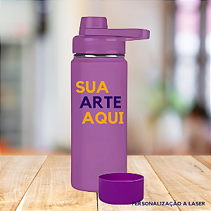 Garrafa Térmica Inox 800ml + Base De Silicone - (sua arte aqui) - Roxa