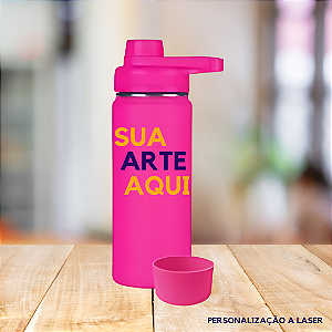 Garrafa Térmica Inox 800ml + Base De Silicone - (sua arte aqui) - Rosa
