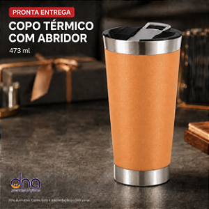 Copo Térmico com Abridor 473ml - Cor Laranja