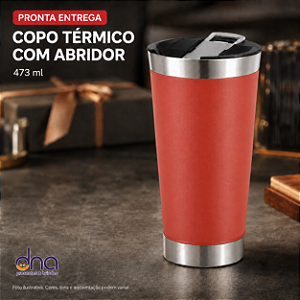 Copo Térmico com Abridor 473ml - Cor Vermelha