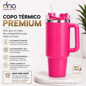 Copo Térmico com Tampa em Acrílico e Canudo - 1200ml - Rosa Claro