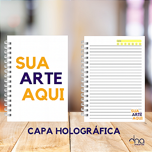 Caderno A5 Personalizado - Capa Holográfica - 80 folhas - Sua arte aqui