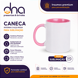 Caneca Cerâmica 325ml com Alça e Interior Colorido Rosa - Para Sublimação