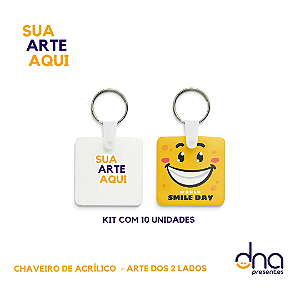 Chaveiro Acrílico para Foto 4x4cm - Sua Arte Aqui - KIT com 10 unidades