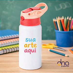 Garrafa Kids Alumínio Tampa Vermelha e Rosa 500ml - Sua Arte Aqui