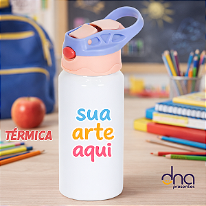 Garrafa Kids Térmica Tampa Rosa e Lilás 500ml - Sua Arte Aqui