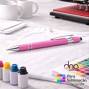 Caneta de Metal Brilhante com Detalhes Prata - Cor Rosa - Para Sublimação