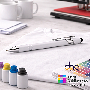Caneta de Metal Brilhante com Detalhes Prata - Cor Branca - Para Sublimação