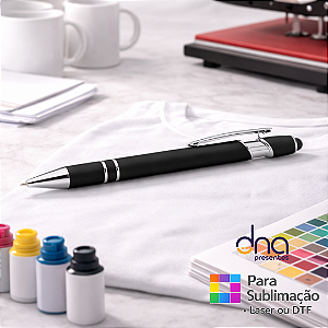 Caneta de Metal Brilhante com Detalhes Prata - Cor Preta - Para Sublimação