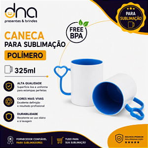 Caneca de Polímero Interior e Alça Coração Azul 325ml - Para Sublimação