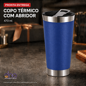 Copo Térmico com Abridor 473ml - Cor Azul Claro