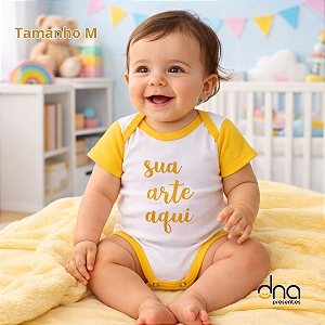 Body Baby Manga Curta Amarelo - Tamanho M - Sua Arte Aqui
