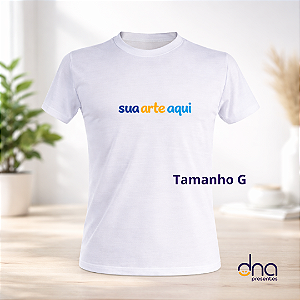 Camiseta Branca Poliéster - Tamanho G - Sua Arte Aqui