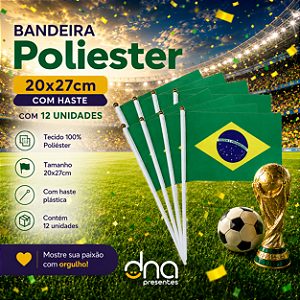 Brasil - Bandeira de Poliester 20x27cm com Haste - Kit 12 Unidades