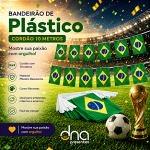 Brasil - Bandeirão Varal de Plástico 45x30cm com 10 metros