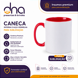 Caneca Cerâmica 325ml com Alça e Interior Vermelha - Para Sublimação