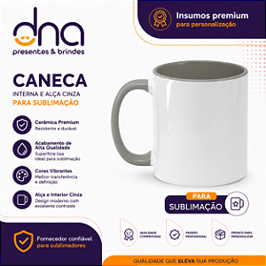 Caneca Cerâmica 325ml com Alça e Interior Cinza - Para Sublimação