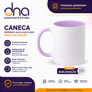 Caneca Cerâmica 325ml com Alça e Interior Lilás Claro - Para Sublimação