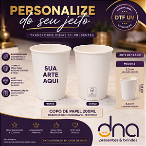 Copo de Papel Biodegradável Térmico 200ml - Kit com 100 unidades - Sua Arte Aqui