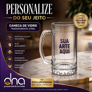 Caneca de Vidro 475ml Transparente - Sua Arte Aqui