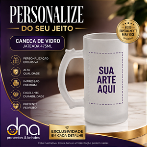 Caneca de Vidro 475ml Jateada - Sua Arte Aqui