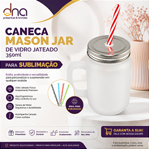 Caneca Mason Jar de Vidro Jateado 350ml - Para Sublimação