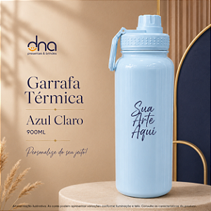 Garrafas Térmica com Tampa Emborrachada 900ml - Azul - Sua Arte Aqui