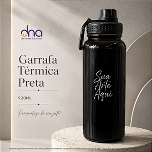 Garrafas Térmica com Tampa Emborrachada 900ml - Preta - Sua Arte Aqui