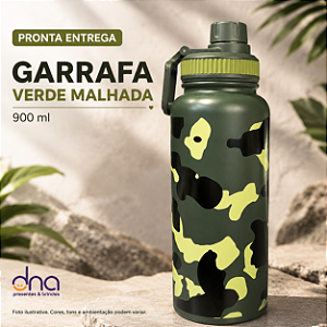 Garrafas Térmica com Tampa Emborrachada 900ml - Verde Malhada