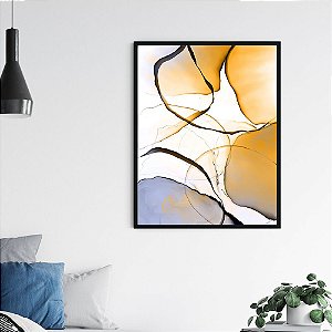 Quadro Decorativo Abstrato Alcohol Ink Cinza e Amarelo