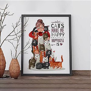 Quadro Decorativo Animais Cats Make Me Happy